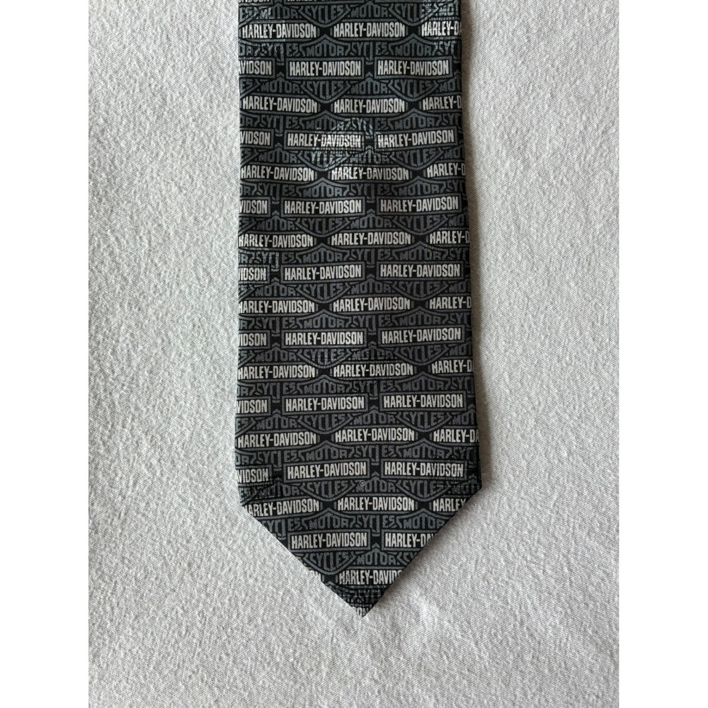 Harley-Davidson Mens Black Silk Bar & Shield Logo Vintage Tie Ralph Marlin 2000